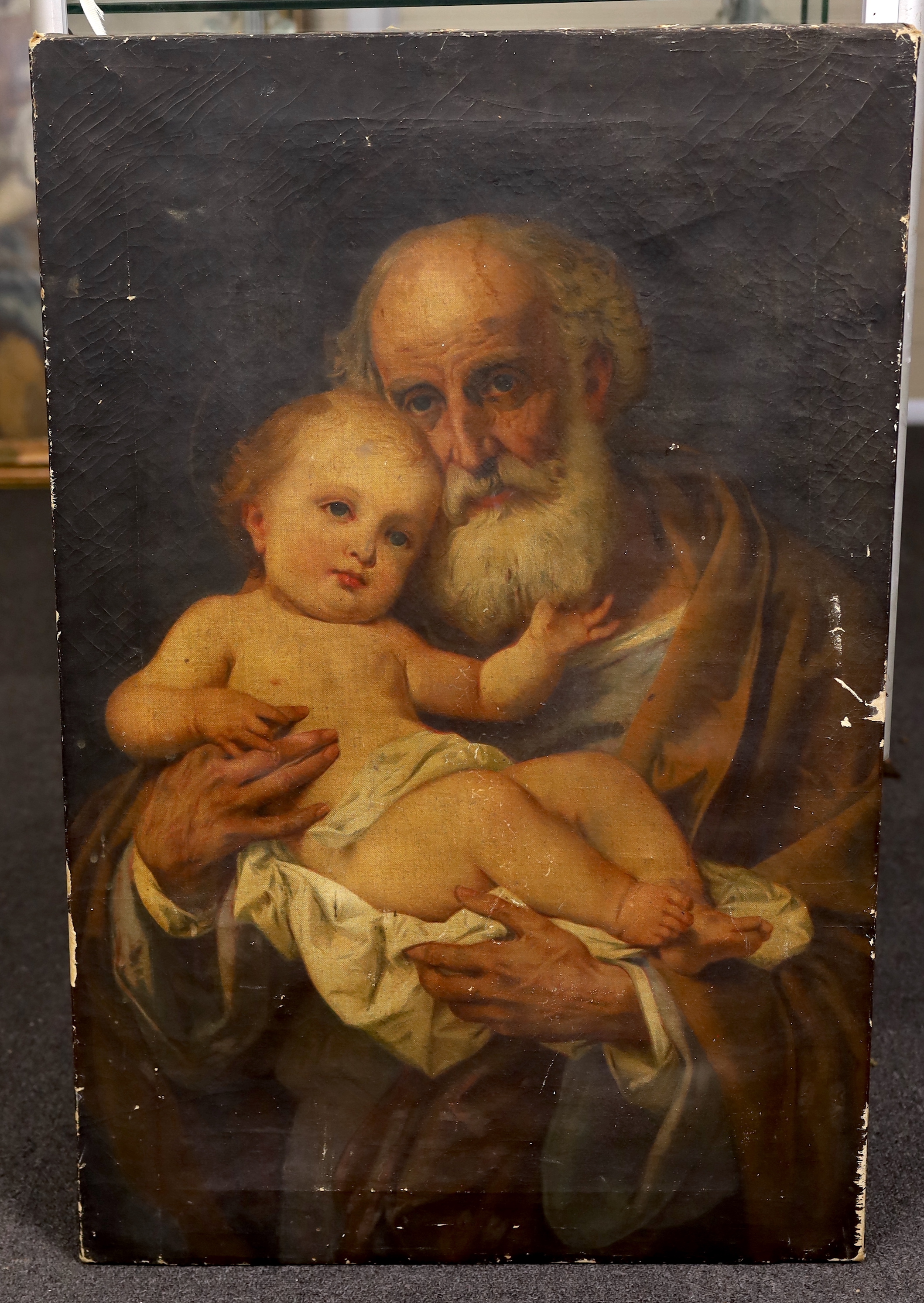 Studio of Guiseppe Bertini (Italian, 1825-1898), St. Joseph with Child, oil on canvas, 89 x 59cm